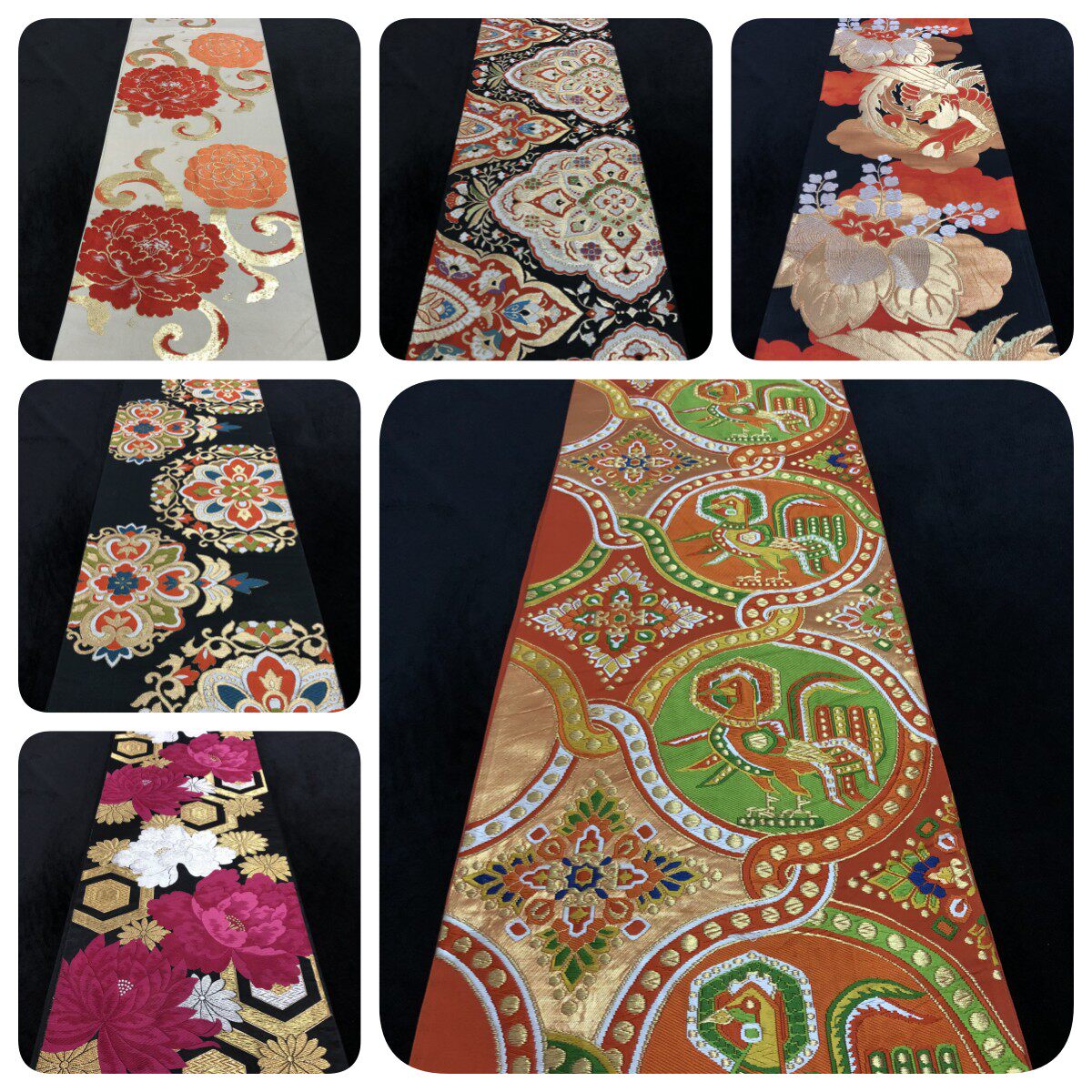 VINTAGE正绢西阵织日本和服六通袋带手工腰带金线装饰茶席桌旗