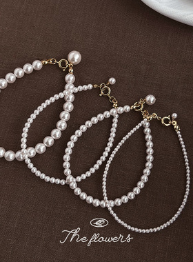 正圆高光玻璃爆款珍珠钢丝线手链时尚通勤轻奢风法式手饰工厂饰品