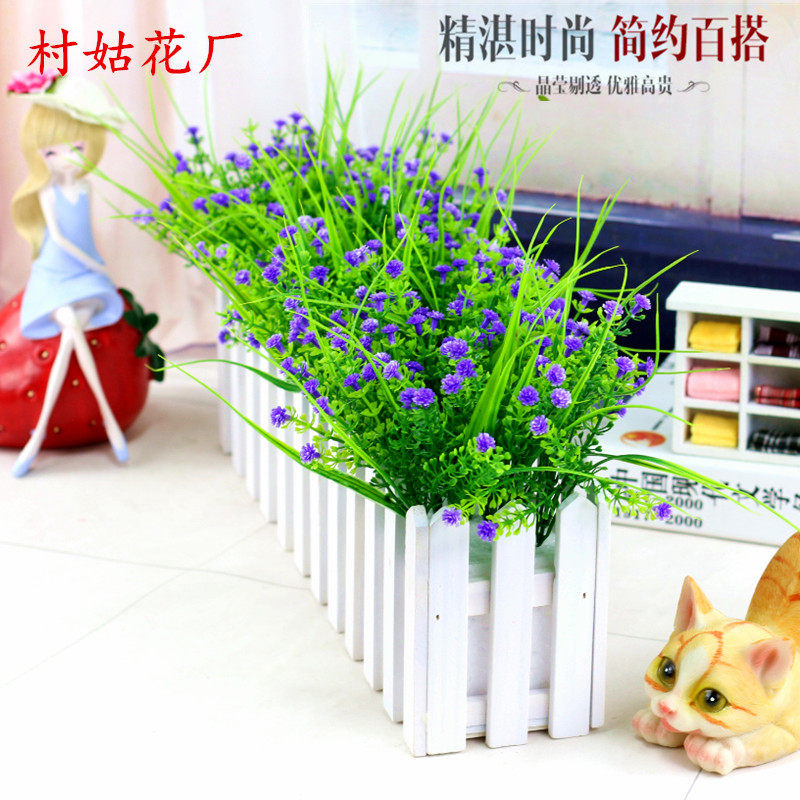 仿真绿色植物花草 假花塑料花 桌面隔断摆放花艺实木栅栏套装摆设