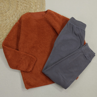 出日本拆标 外珊瑚绒内细绒上衣薄摇粒绒裤子秋冬居家起居套装