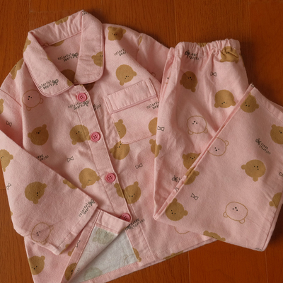 出口日本拆标 磨毛绒棉布 女童秋冬长袖长裤睡衣套装 可爱小熊熊