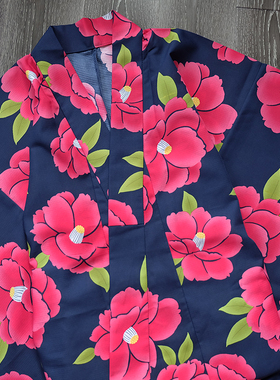 不退换出日本yukata客供吸汗速干纤维 日本浴衣和服单品 撞色椿柄