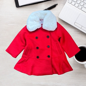 儿童翻领红色毛领双排扣呢大衣女童中长款 毛呢外套毛呢大衣 时尚