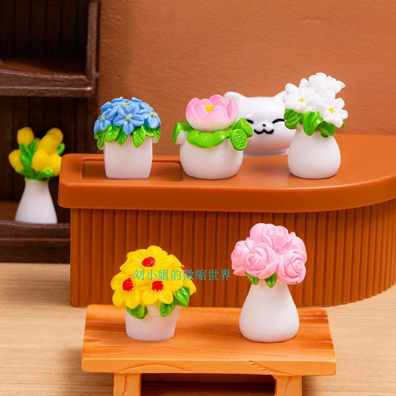 DIY仿真迷你花瓶插花摆件