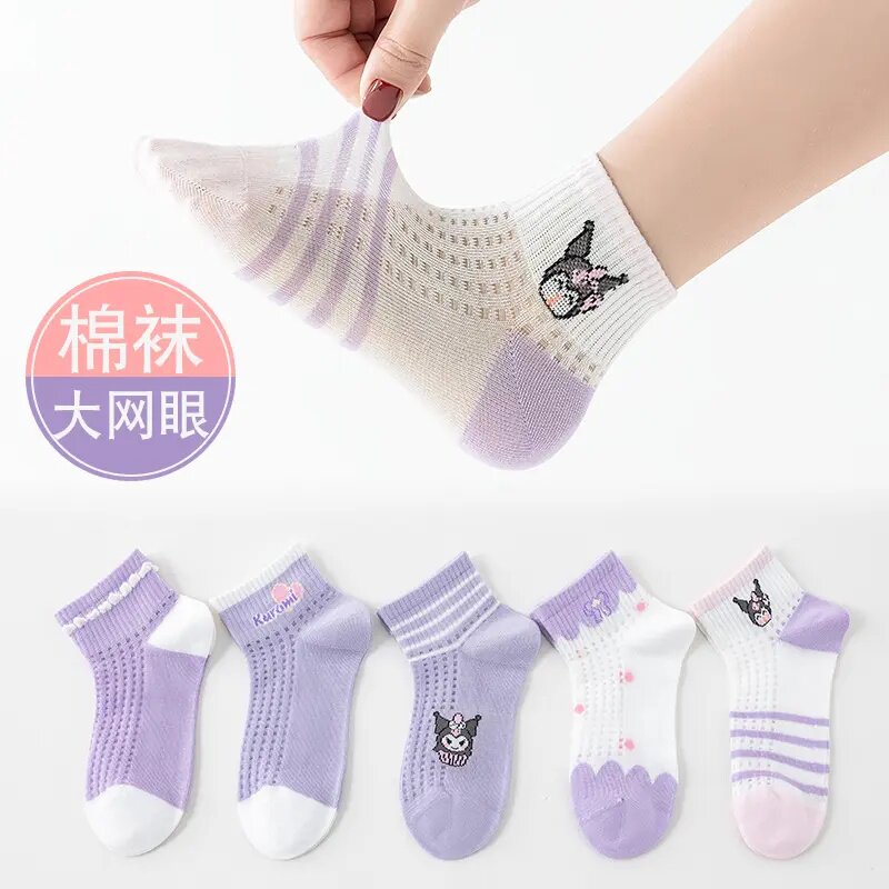 女童袜子夏季薄款透气儿童网眼袜吸汗学生中筒春夏季短筒袜库洛米