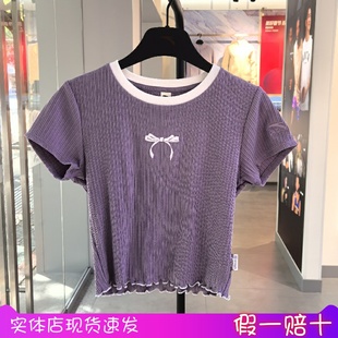 短袖 2025夏季 安踏高弹修身 t恤女装 针织上衣162528116 新款 显瘦短款
