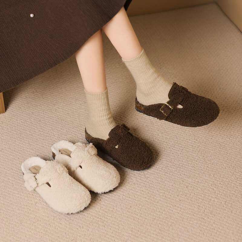 ZHR则则厚底勃肯半包拖鞋女2025秋冬新款羊羔毛棉拖鞋可外穿女