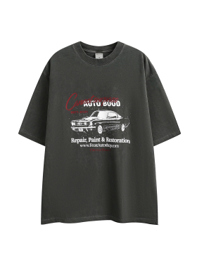 CANNOTSURPASS 夏季街头汽车印花T恤设计感宽松百搭情侣款上衣