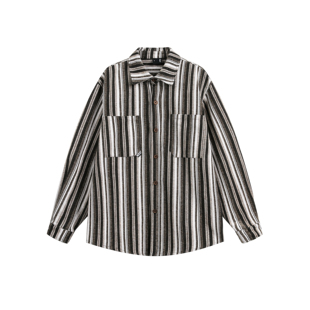 DEVILRAY 秋季设计感纯棉衬衫复古拼色条纹大口袋休闲情侣外套