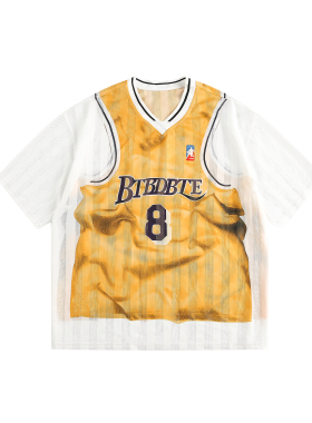 BTBDBTE 夏季宽松假两件条纹运动半袖美式复古凉感速干篮球T恤衫