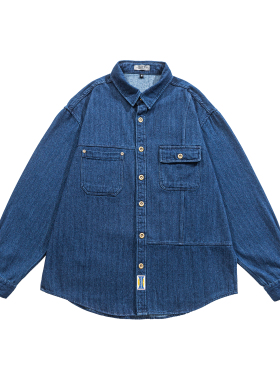 GAYR 2025年秋季基本款做旧蓝色牛仔衬衫复古设计感水洗工装衬衣