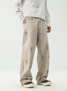 BLACK ARMADA潮牌新款美式高街泼墨水洗牛仔裤款情侣宽松休闲长裤