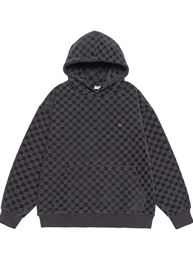 NEOISM秋季新款连帽卫衣400g重磅复古棋盘格个性学生外套情侣上衣