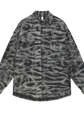 BLACKHOOP 秋季美式复古扎染翻领长袖衬衫街头百搭休闲夹克外套