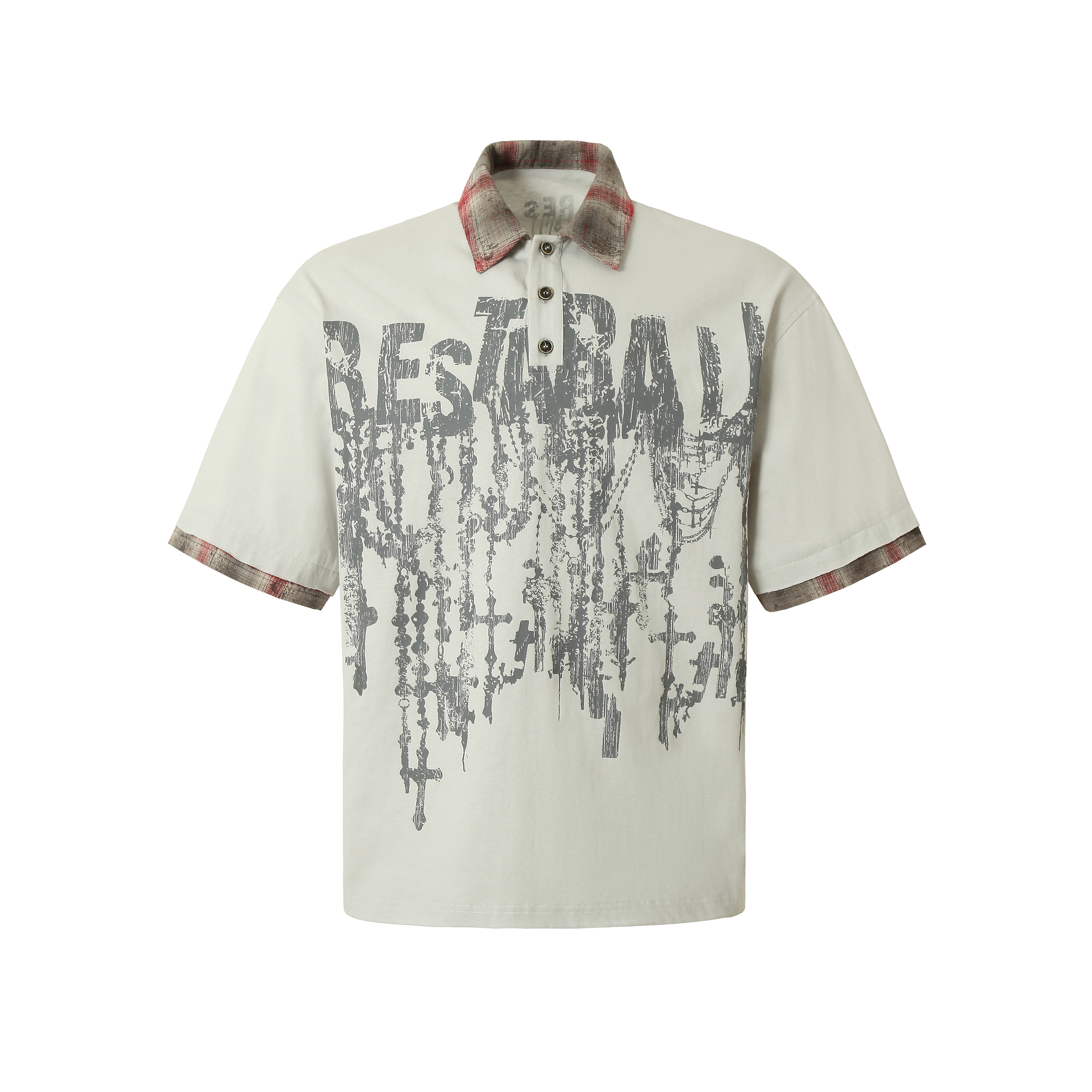 Restarall 2025年夏季休闲风创意格子翻领撞色拼接上衣宽松POLO衫