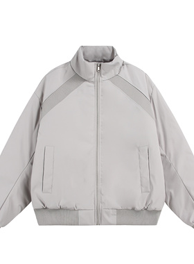 MAOQIAOYI 秋冬美式复古立领棒球棉服多色拼接设计潮酷情侣款夹克