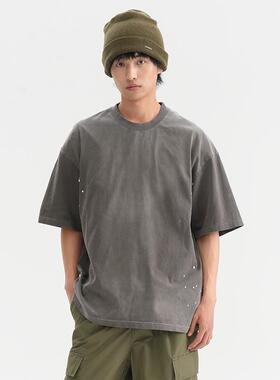 BLACK ARMADA 日系复古重磅纯棉做旧点漆工艺260G宽松短袖T恤