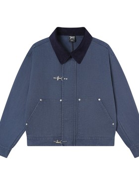 AELE PLUS 美式重磅珠帆飞机扣短款夹克复古做旧灯芯绒拼接外套