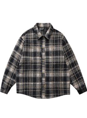 NOTBRANDLAB 秋冬日系宽松百搭格纹衬衫毛呢刺绣加厚休闲工装衬衣