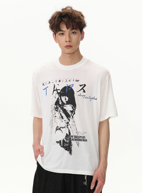 TAELE PLUS 夏季潮牌人物图像设计感印花短袖宽松百搭休闲情侣T恤