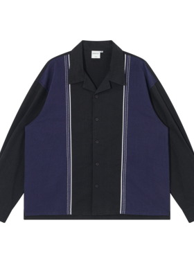 BSAPA 秋季原创撞色日系水洗衬衫复古保暖潮流拼接工装衬衣外套