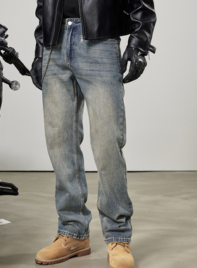 BLACK ARMADA 冬季时尚潮流简约直筒裤美式加绒保暖亲肤牛仔裤