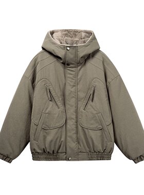 mayuEnjoy 美式复古解构拼接加厚连帽外套小众重工宽松工装棉服