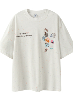 BLACKHOOP 夏季复古点字母重磅创意印花短袖高街宽松百搭情侣T恤