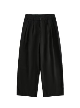 REFUSELOW 春季三折斜纹阔版休闲西裤宽松直筒纯色百搭阔腿裤