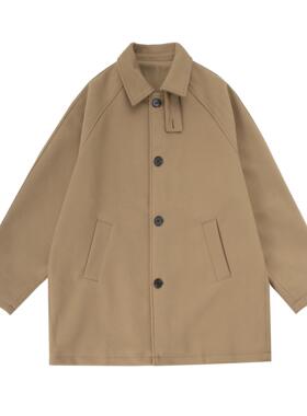 MAG 秋冬季学院风美拉德翻领风衣复古中长款廓形宽松加厚毛呢大衣