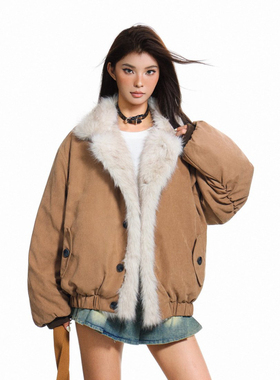 N-52TRW 美式复古街头毛领保暖短款棉服宽松百搭夹棉设计感外套