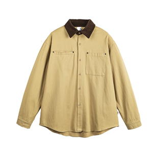 DEVILRAY 秋季复古撞色拼接翻领工装衬衫美式重磅底特律休闲外套