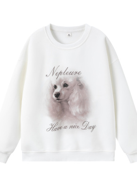 NEPLEURE 2025秋季新款小狗印花圆领卫衣宽松休闲情侣百搭打底衫