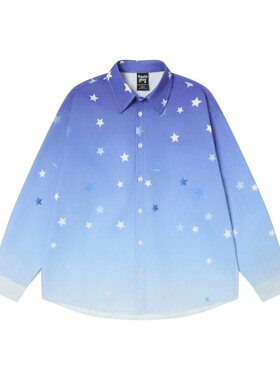 TAELE PLUS 宽松高级感星星扎染渐变印花长袖衬衫复古慵懒情侣衫