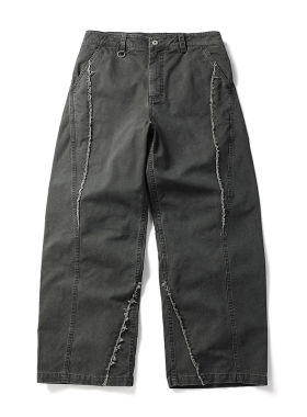 BLACK ARMADA 美式复古水洗做旧毛边剪裁慵懒长裤沙丘风工装裤