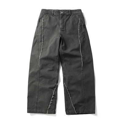 BLACK ARMADA 美式复古水洗做旧毛边剪裁慵懒长裤沙丘风工装裤