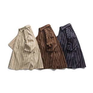 PLANETMUSIC 25SS夏季新款日系潮流灯芯绒条纹印花短袖衬衫