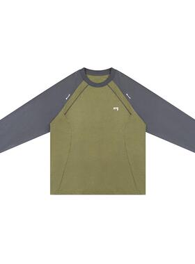 NEVERULES 美式拼接撞色长袖T恤设计感运动跑步速干防晒休闲上衣