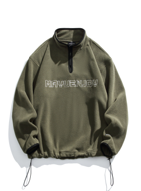 mayuEnjoy 秋冬设计感摇粒绒立领复古字母刺绣半拉链套头宽松卫衣