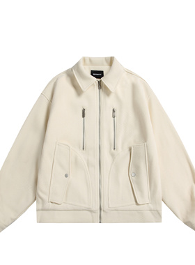 MAOQIAOYI 秋冬中性风美式街头帆布多口袋工装夹克拉链设计感外套