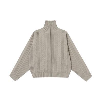 TAELE PLUS 秋季麦穗绞花拉链开衫毛衣复古慵懒风情侣松弛感外套