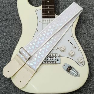 电木吉他背带肩带尤克里里贝斯棉麻加厚爱心立体白色复古Y2K摇滚