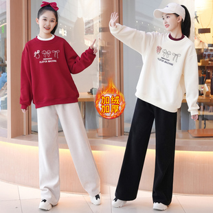 女大童加绒套装2025冬季女孩8-18岁学生保暖加绒卫衣休闲长裤套装
