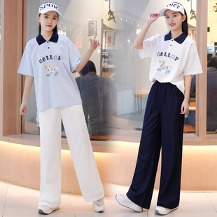 女大童夏季套装2026新款青少年学生宽松休闲短袖T恤轻薄长裤套装