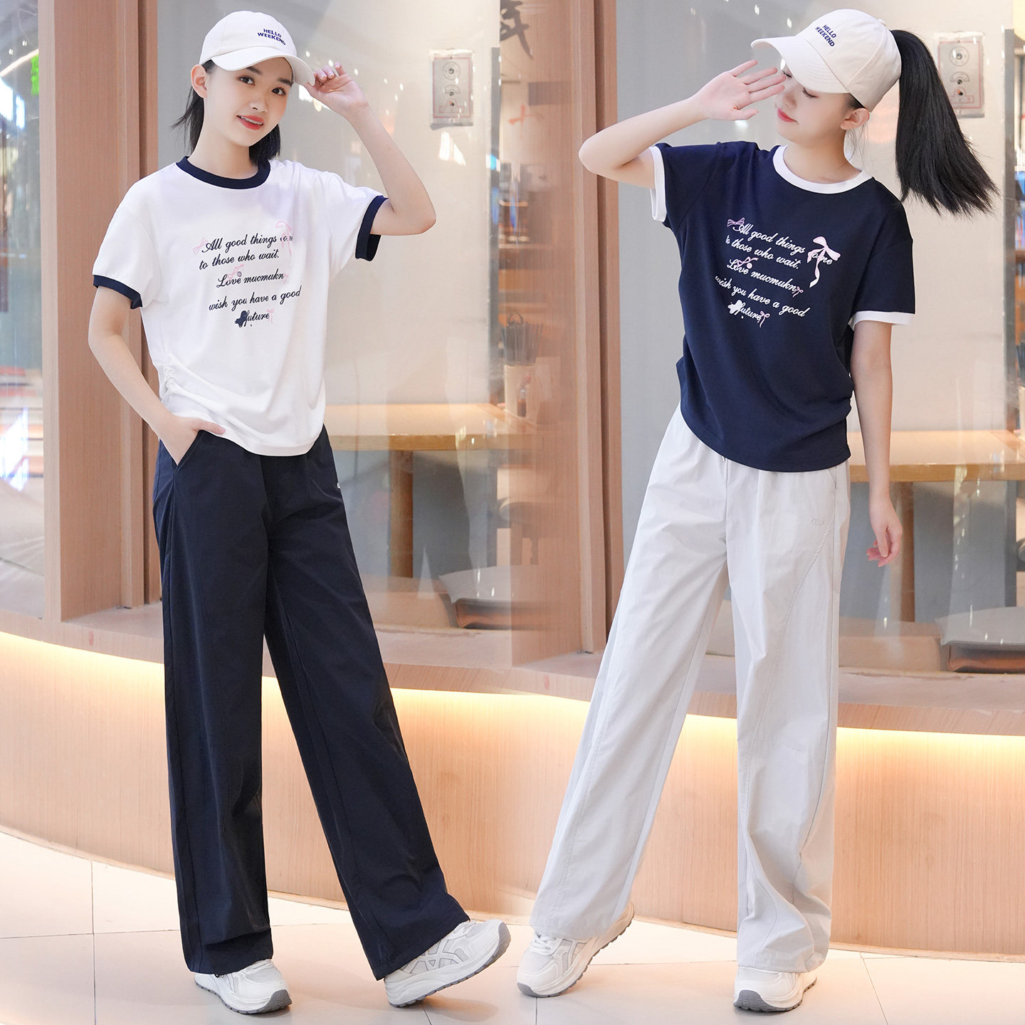 女孩时尚休闲短袖T轻薄长裤套装