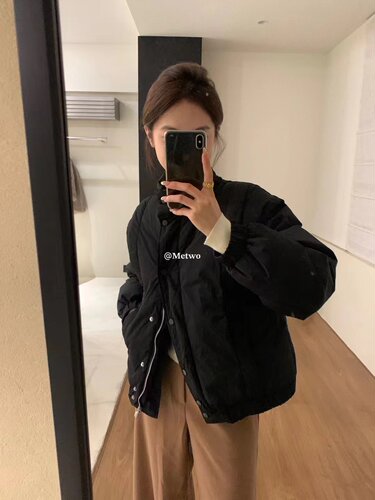 Hers90白鸭绒羽绒服女立领防风加厚保暖复古夹克外套