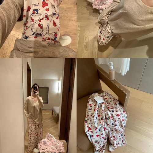 METWO秋季新款睡裤女HelloKitty百搭显瘦宅家慵懒直筒裤可外穿