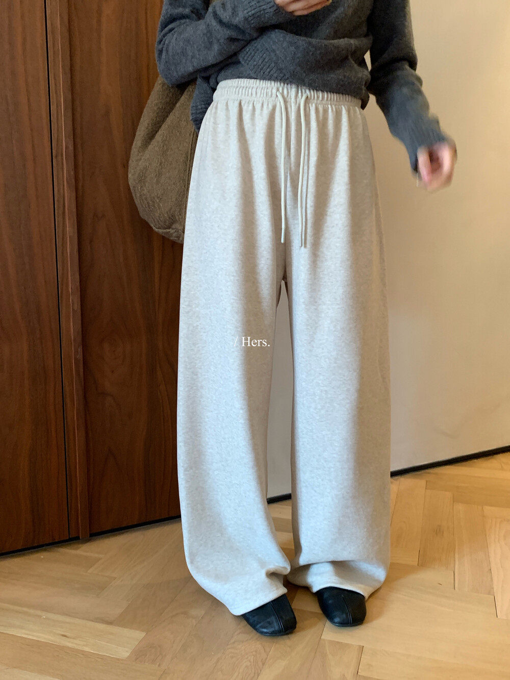 Hers加绒加厚百搭长腿糯米裤女2025冬季显瘦窄阔腿裤92724