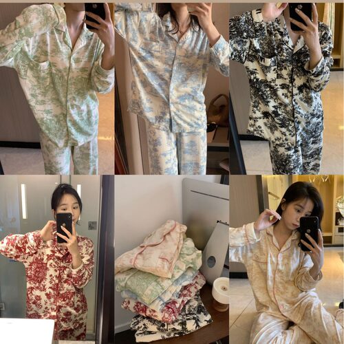 春秋莫奈花园8.0红色法式裸肤感睡衣女士长袖长裤翻领家居服跨境