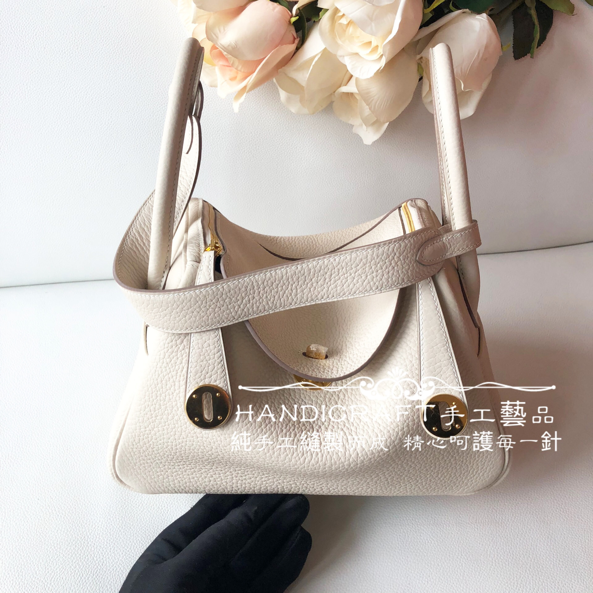 VIP总监全手缝蜡线纯手工TC牛皮真皮单肩女包琳迪包26/30cm奶昔白